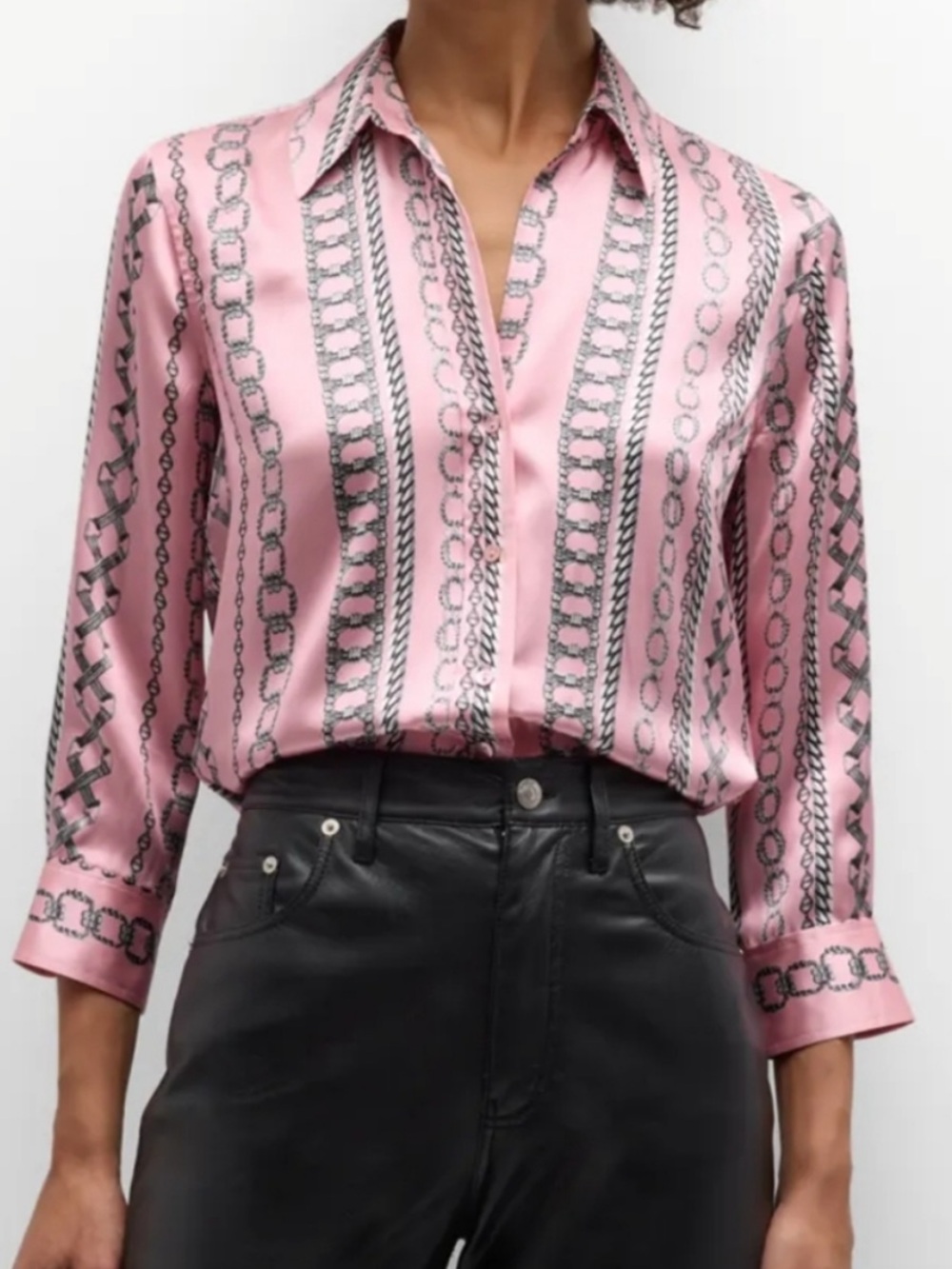 L’AGENCE Dani Silk Blouse Mauve Rose Chain Print, Size XS